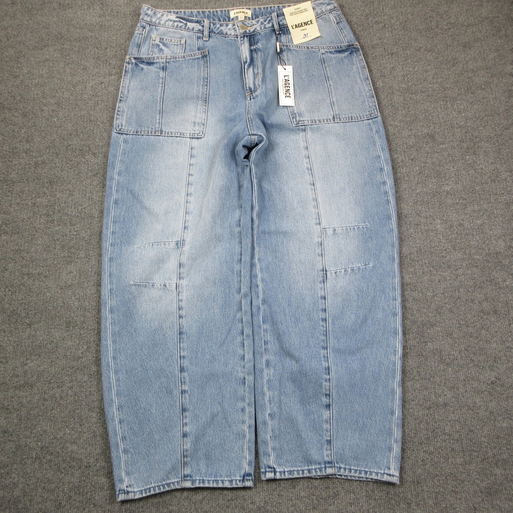 L'AGENCE Cody Rodeo Jean Womens 31 Blue High Rise Wide Leg Utility Streetwear